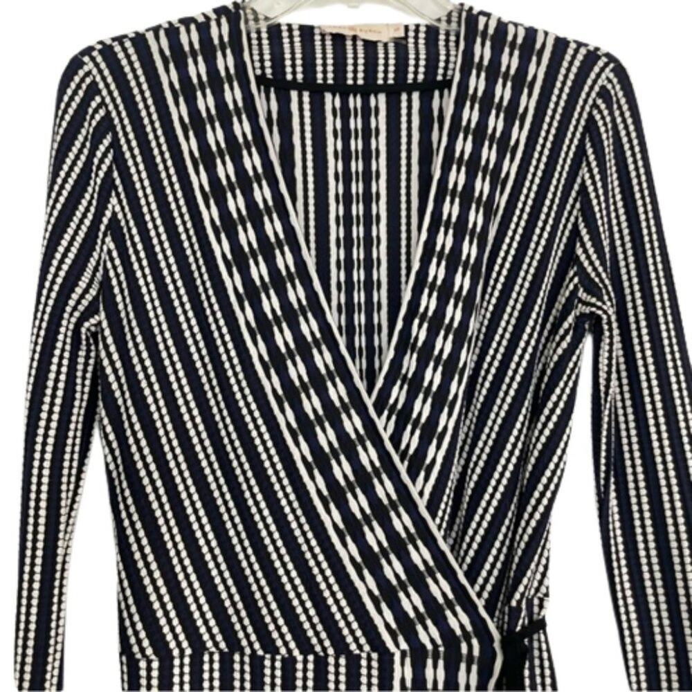 Tory Burch long sleeve Jacquard Stripe Wrap Dress size Small